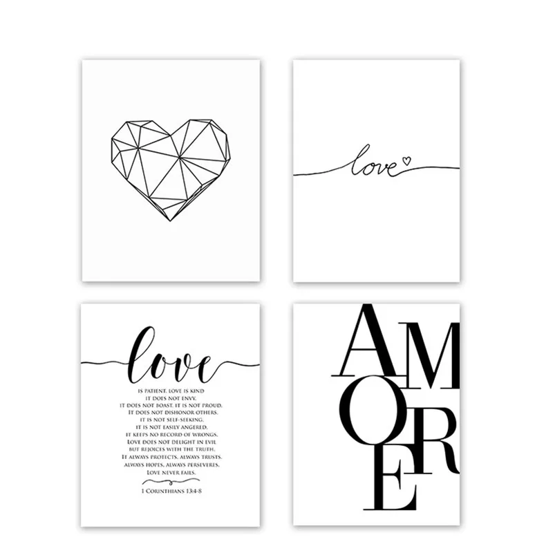 

Black White Love Heart Letters Canvas Painting Minimalism Wall Pictures Art Print Posters Modern Living Room Home Decoration