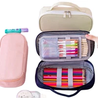 aesthetic big capacity pencil bag with handle double layer durable multifunctional zipper stationery holder for school students
