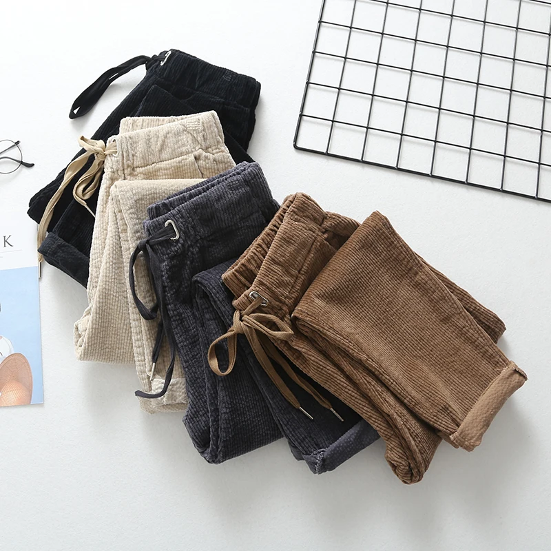 Бежевые вельветовые брюки женские весна и осень Новый Свободный женский