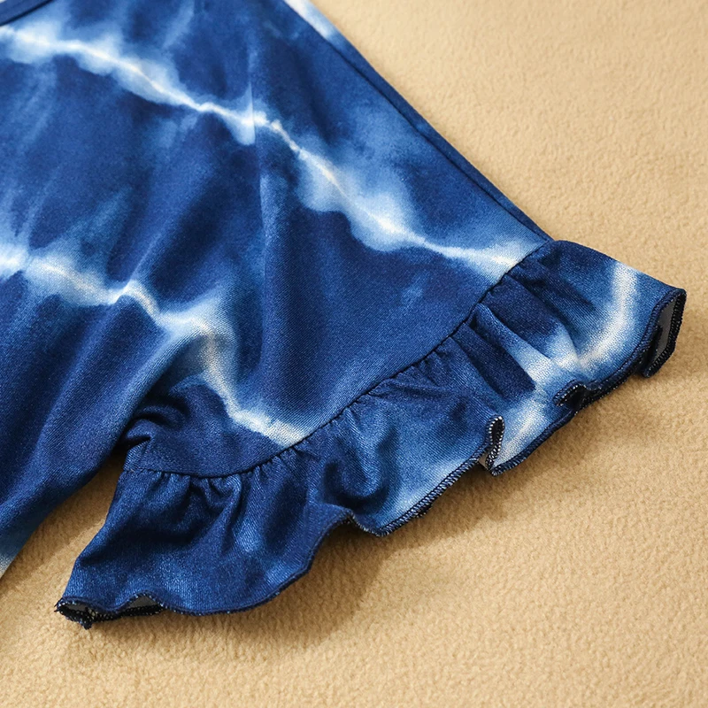 

Women Sexy V-Neck Short Sleeve Casual Loose Striped Dress Summer Lady Ruffles Workout Pockets Dresses Tie dye