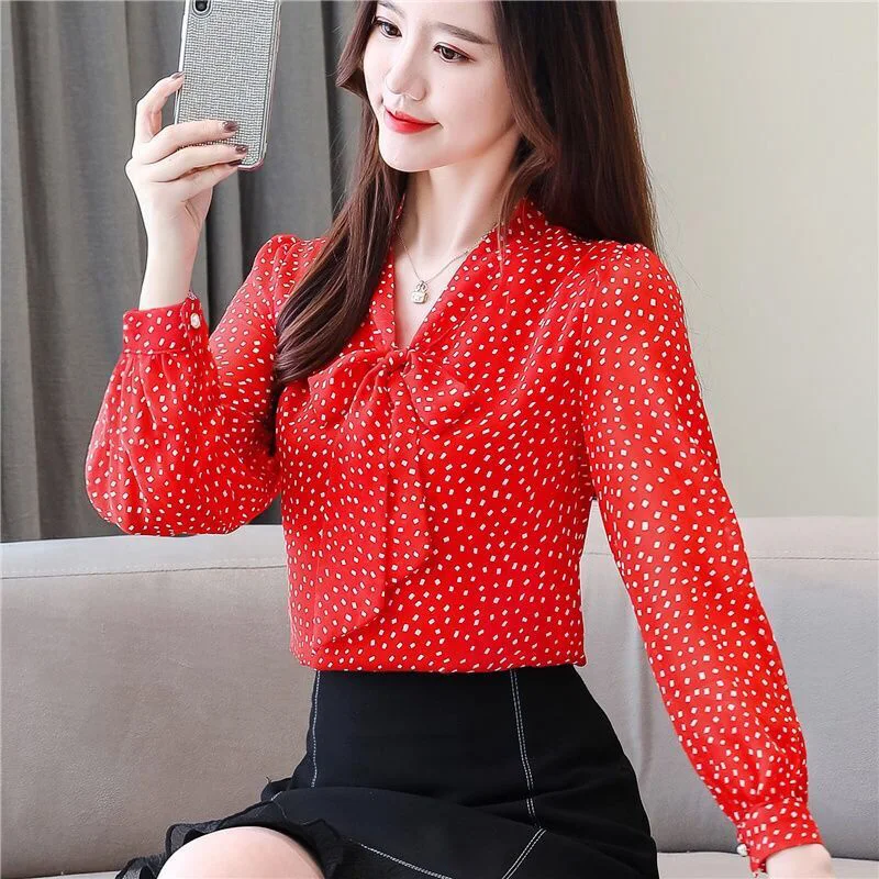 Женская шифоновая блузка с бантом и v-образным вырезом повседневные топы в