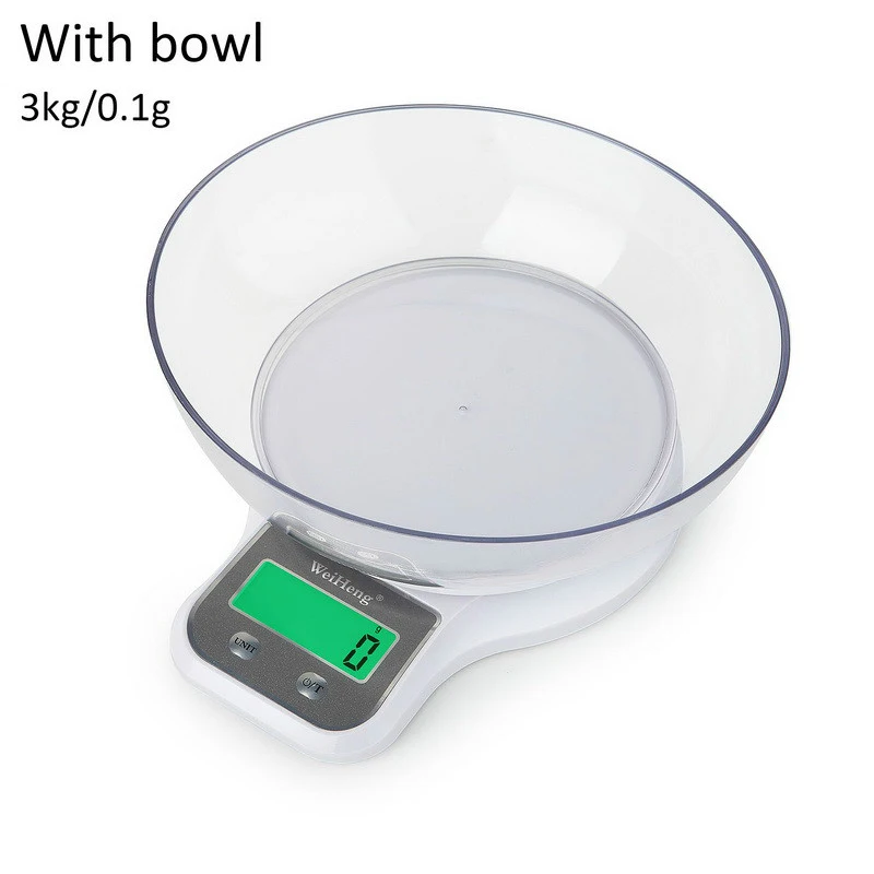 3kg-0.1g white bowl Принимает массу весом до 5 кг/1 г кг/3 кг/0,1g Кухня цифровой шкалой Еда электронные весы зеленый Подсветка Многофункциональные кухонные весы для выпечка Чай - Цвет: 3kg-0.1g white bowl