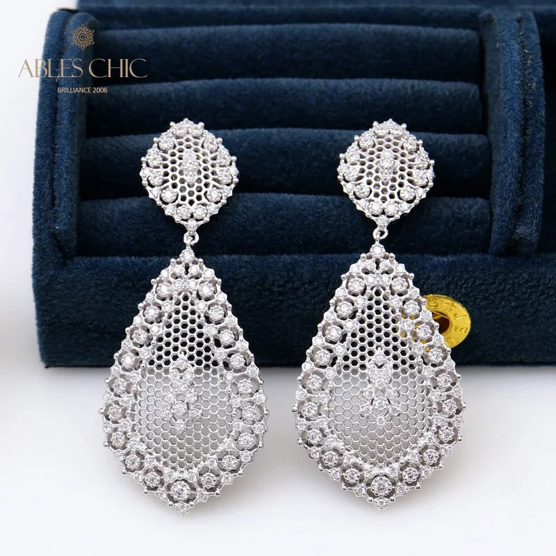 

6prs 925 Sterling Silver Elegant Lace Dangling Earrings Renaissance Long Floral Drop Earring Honeycomb CZ Vintage Studs C115104