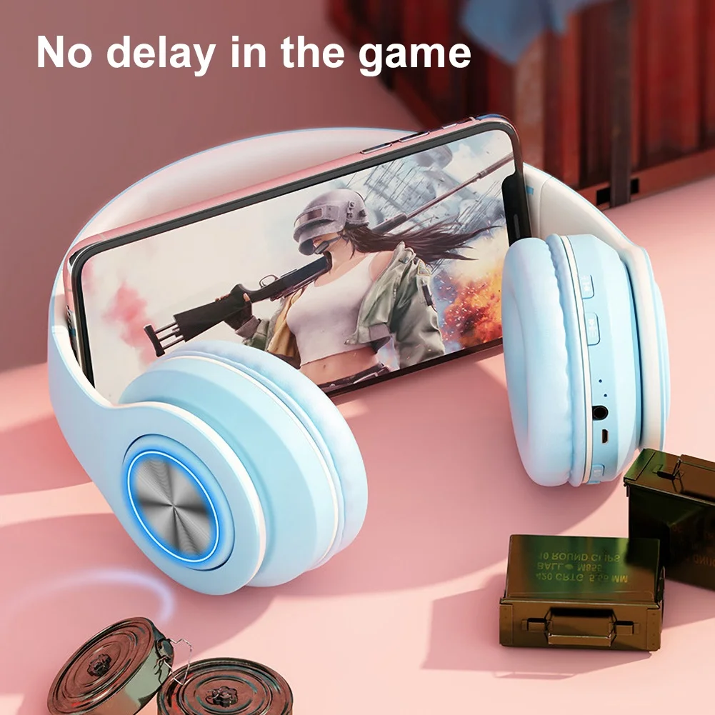 RGB беспроводные наушники Bluetooth гарнитура Складные стерео игровые с микрофоном