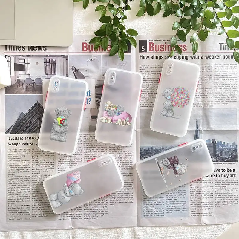

Lovely Teddy bear Phone Case matte transparent For iphone 7 8 11 12 plus mini x xs xr pro max cover