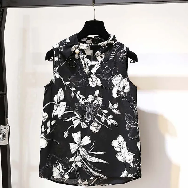 Летний женский милый комплект из 2 предметов без рукавов с бантом черная блузка