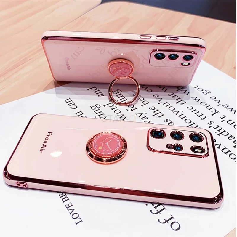 luxury ring holder plating phone case on for xiaomi redmi note 10 5g note10 pro max 10s 10pro stand soft silicone back cover free global shipping