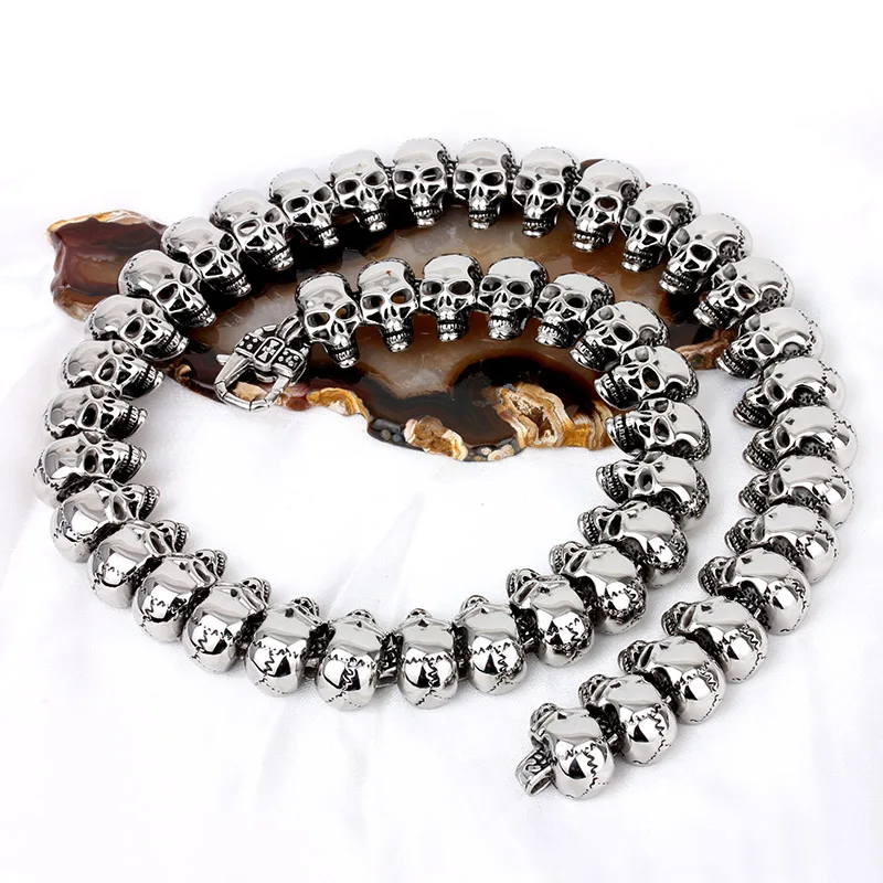 

Punk Exaggerate Men's Statement Necklaces Rock 316L Stainless Steel Skull Charm 64CM Long Necklace Cool Pub Accessory