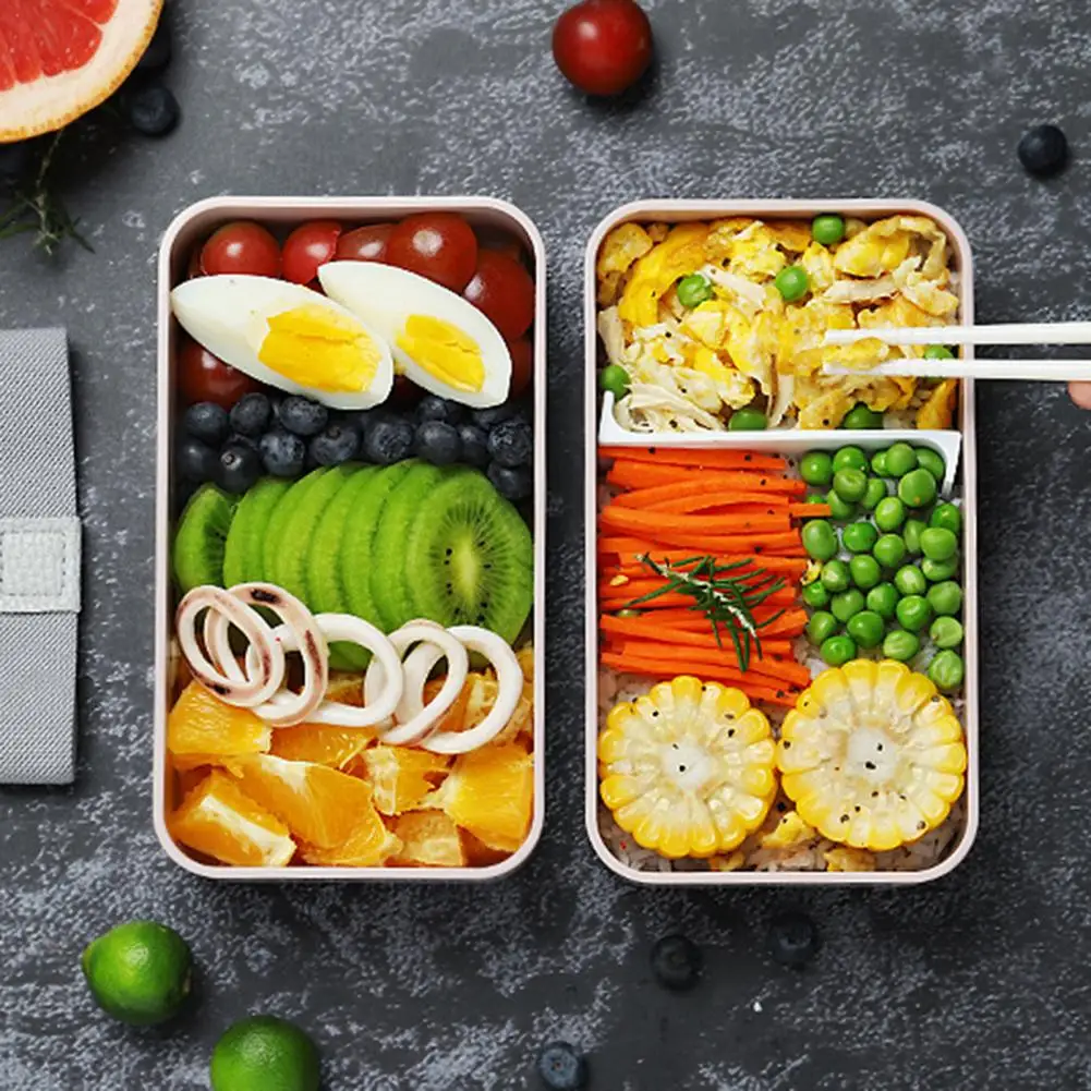Герметичный двухслойный контейнер для еды Bento 3 цвета вместительный хранения