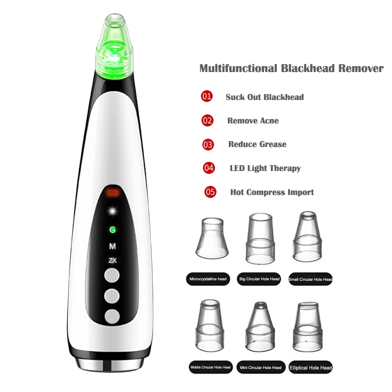 

3 LED Light Therapy Blackhead Remover Face Pore Cleaner Vacuum Black Head Acne Pimple Removal Heating Massage Comedone Extractor