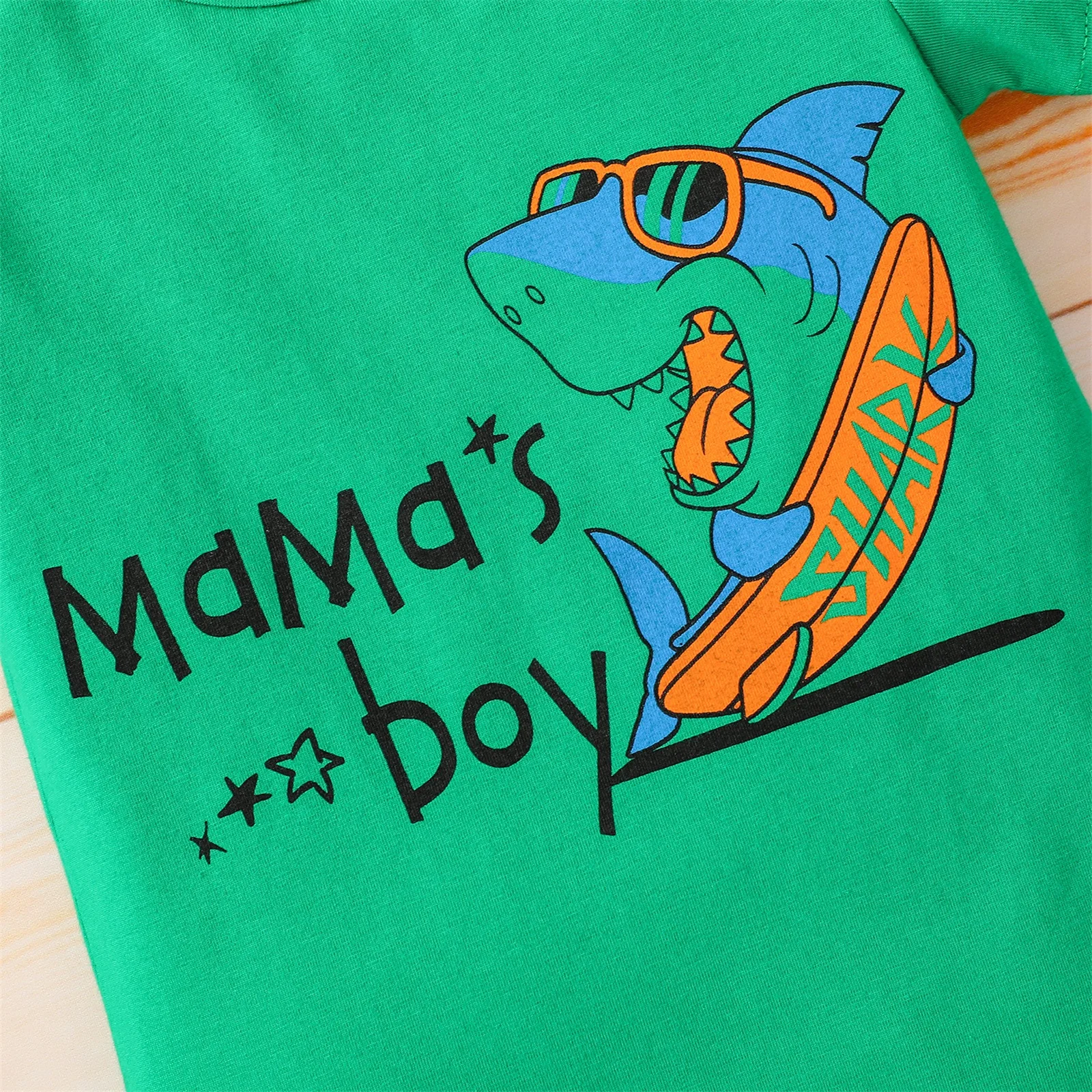 

Newborn Baby Summer Romper Shark Letter Print Cartoon Short Sleeve Round Neck Bodysuit Loose Casual Playsuit 0-18M