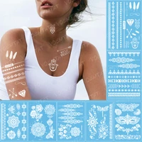 waterproof temporary tattoo sticker bracelet hand of fatima arrow diamond feather flash tatoo white henna body art fake tatto