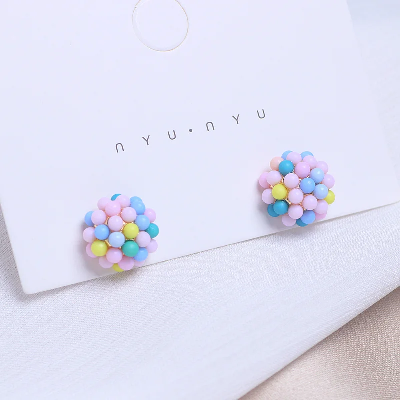 Женские круглые серьги-гвоздики корейские Разноцветные серьги с искусственным