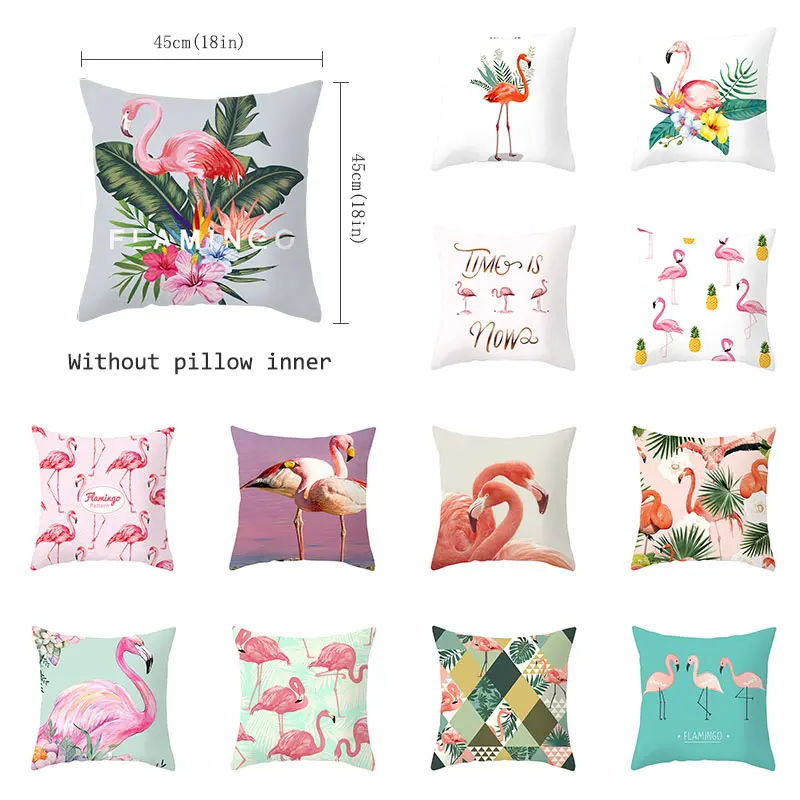 

Flamingo Cushion Cover Summer Tropical Plants Printing Decorative Pillowcase Green Leaves Flamingo Throw Pillow Case for Sofa
