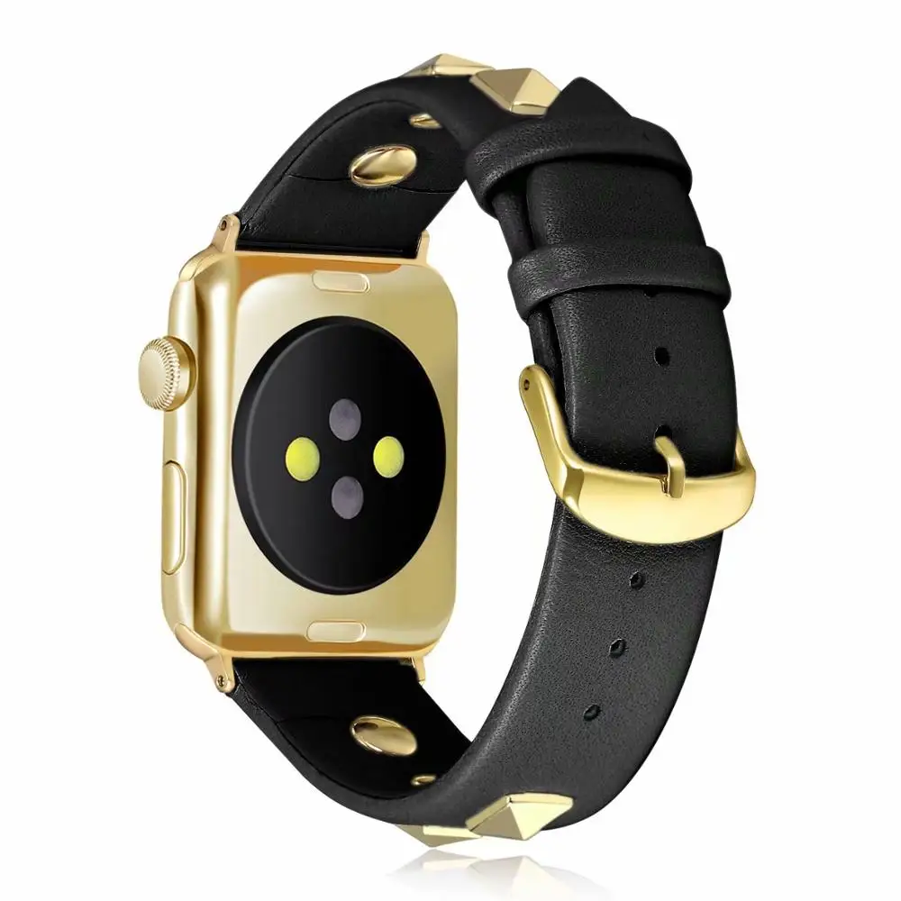 Новый роскошный стильный кожаный ремешок с заклепками для Apple Watch серии 4 40 мм 44