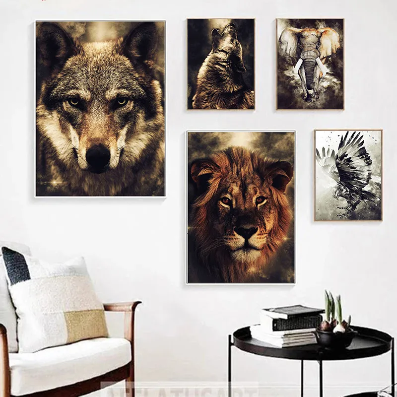 

Watercolor Wolf Lion Eagle Elephant Wall Art Canvas Painting Nordic Posters And Prints Wall Pictures For Living Room Home Decor