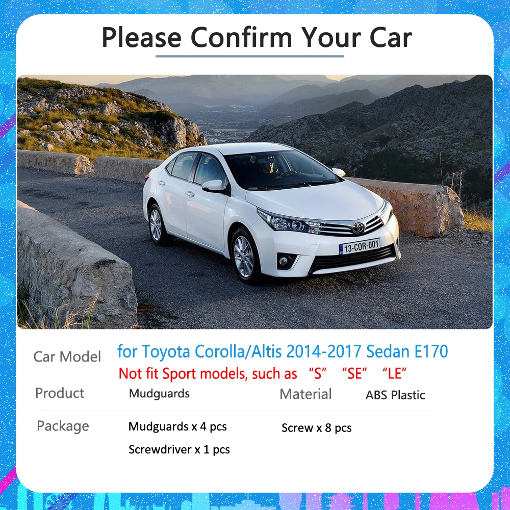 Брызговики для Toyota Corolla Altis E170 2014 2015 2016 2017 брызговики автомобильные аксессуары