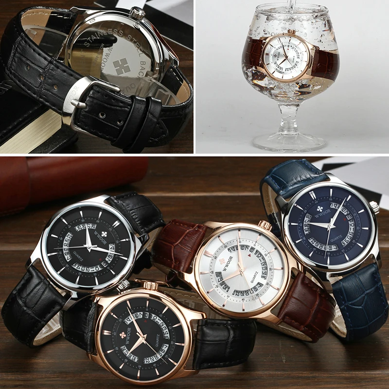 

WWOOR Luxury Men Watches Unique Hollow Date Analog Quartz Wristwatch Man Leather Classic Sport Waterproof Watch Black Clock Xfcs