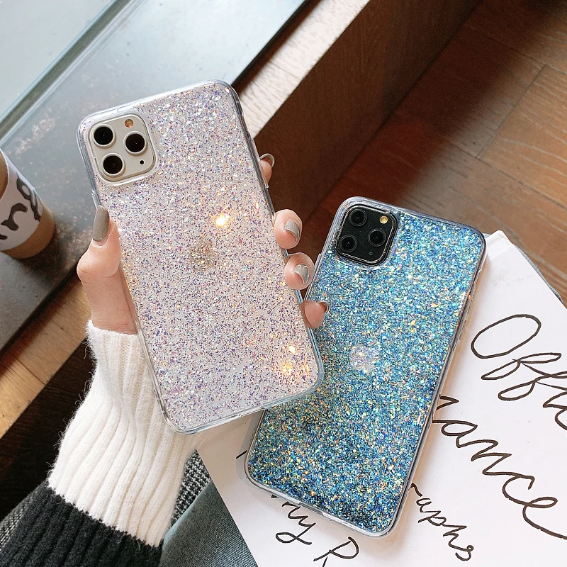 Блестящий чехол с блестками для iPhone 11 Pro Max X XS XR 6 6S 7 8 Plus SE 2020 прозрачная Лазерная