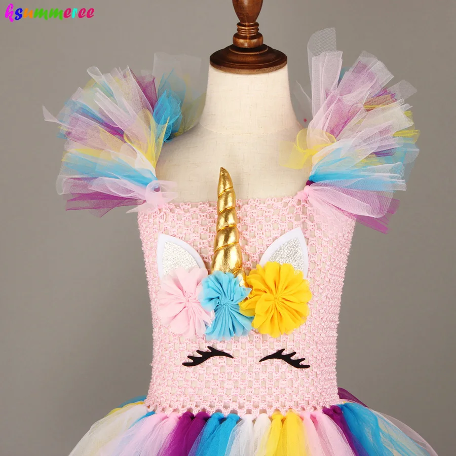 Girls Unicorn Tutu Dress with Bows and Wings Kids Party Flower Pageant Princess Children Fancy Ball Gowns | Детская одежда и обувь