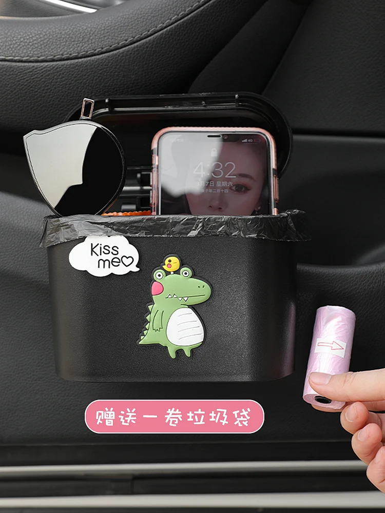 

Car Trash Bin Hanging Vehicle Garbage Dust Case Storage Box Black Abs Square Pressing Type Trash Can Auto Interior Accessories