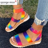 wholesale big size 35 43 female summer multi color platform sandals rainbow ins sandals women fashion shoes sandalias de mujer