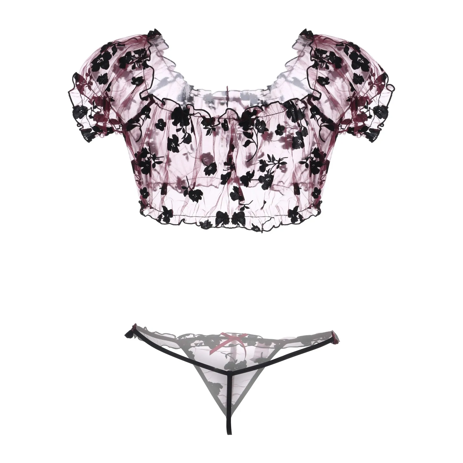 Для женщин нижнее белье женское сексуальное Комплекты стринги с цветочным