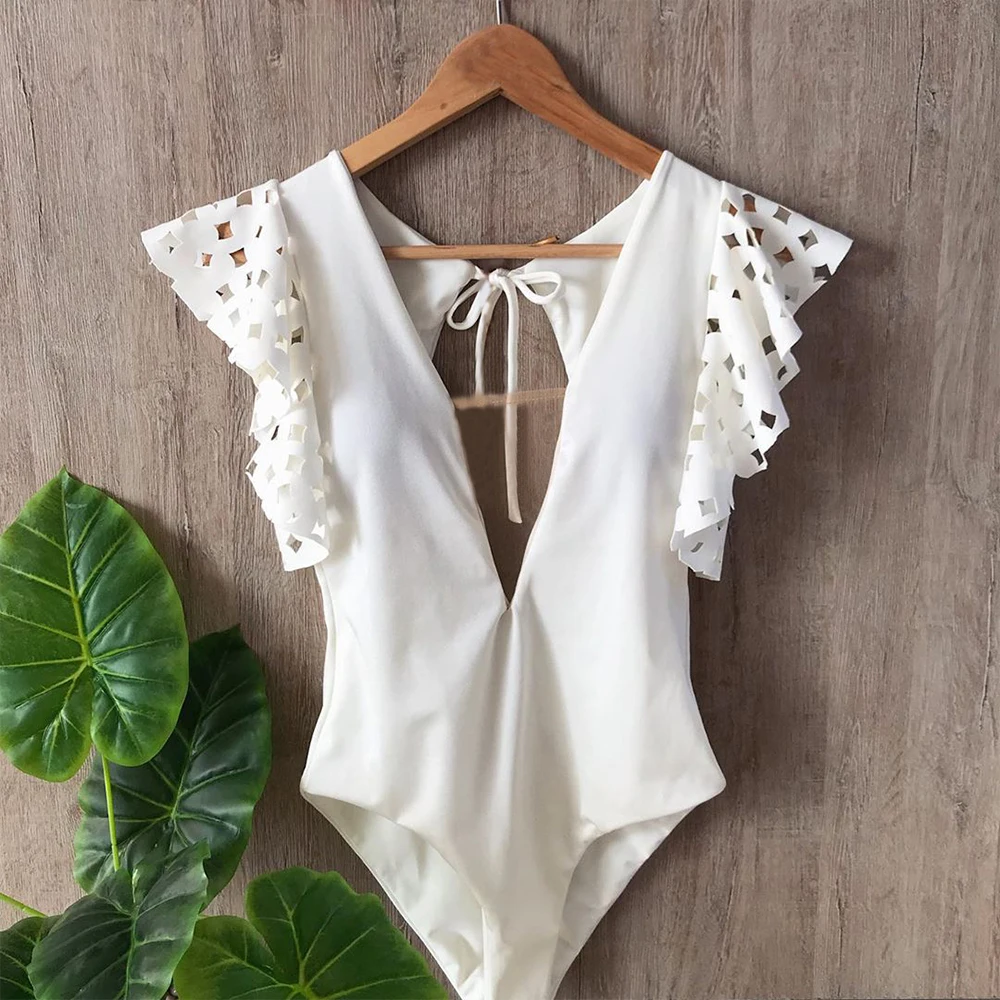 Сексуальный кружевной купальник с открытыми плечами новинка 2020 черно-белый