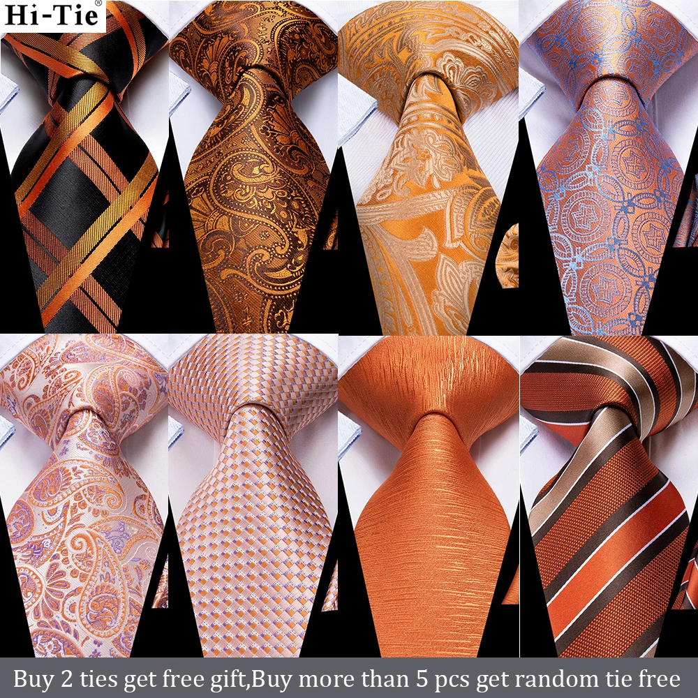 Hi-Tie мужской галстук набор оранжевый черный Пейсли шелковые свадебные галстуки