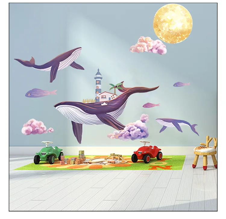

Nordic Cartoon Whale Wall Stickers Living Room Bedroom Decor Decals Wallpaper Art Home Decoration Boys Girls Room Decor