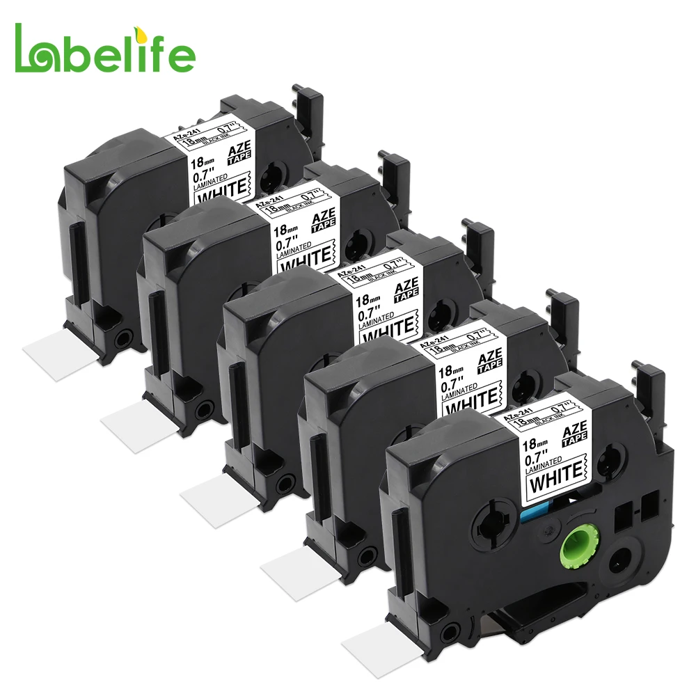 Labelife 5 упаковок 18 мм * 8 м черно-белая TZe241 стандартная фотолента для машин и