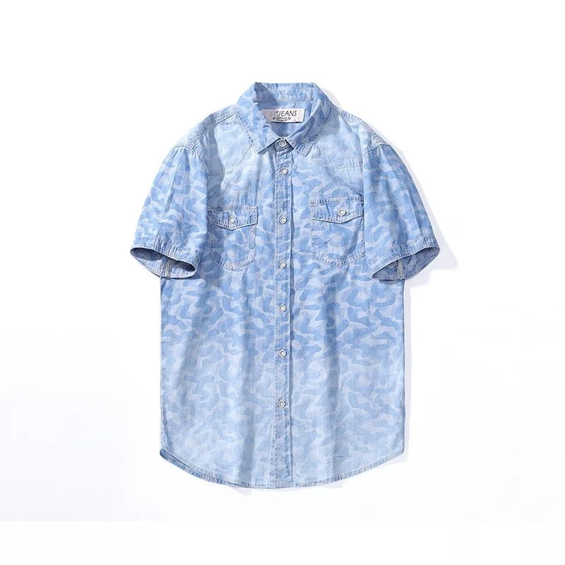 

Floral Hawaiian Printed Mens Casual Shirt Summer Short Sleeve Single Breasted Beach Tops Streetwear Loose Cowboy Denim Shirts