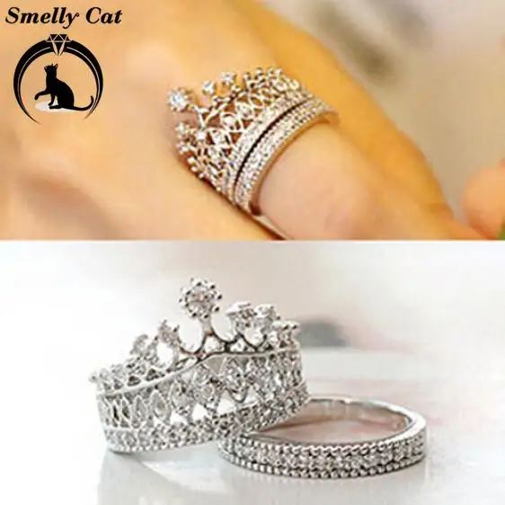 Вонючая кошка Женское кольцо с короной 2 ремешка корона кристаллами ювелирное