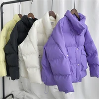 2022 new winter jacket coat women streetwear korean style purple padded puffer parkas beige casual warm clothes for female