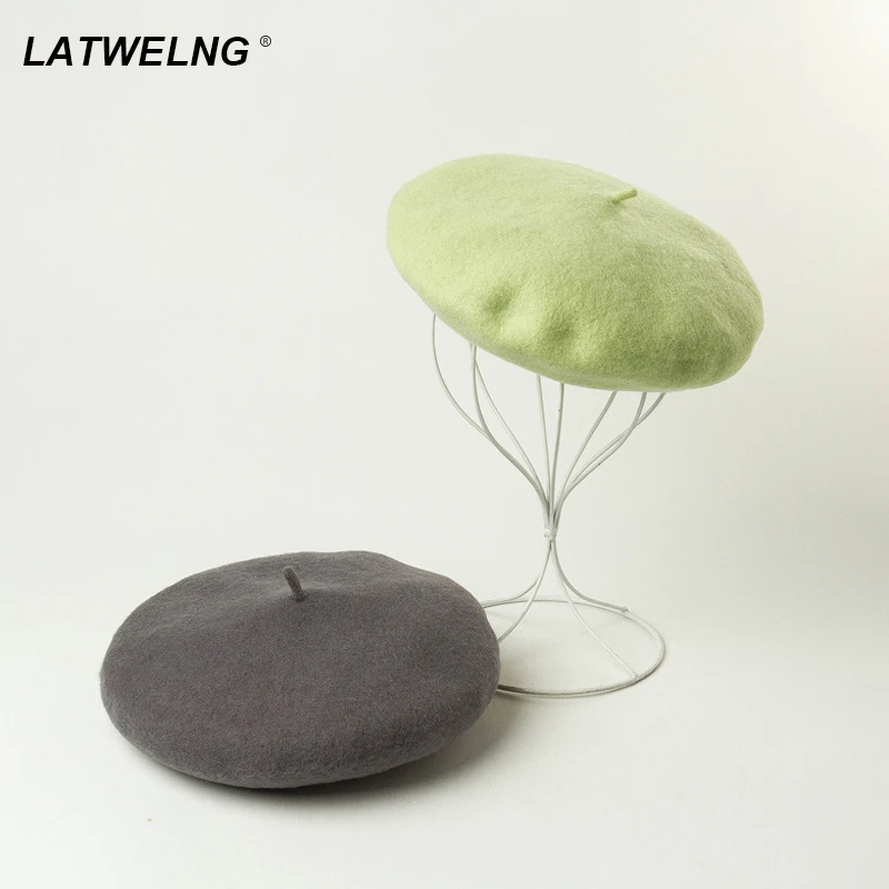 Женские зимние теплые шерстяные береты более красочные головные уборы