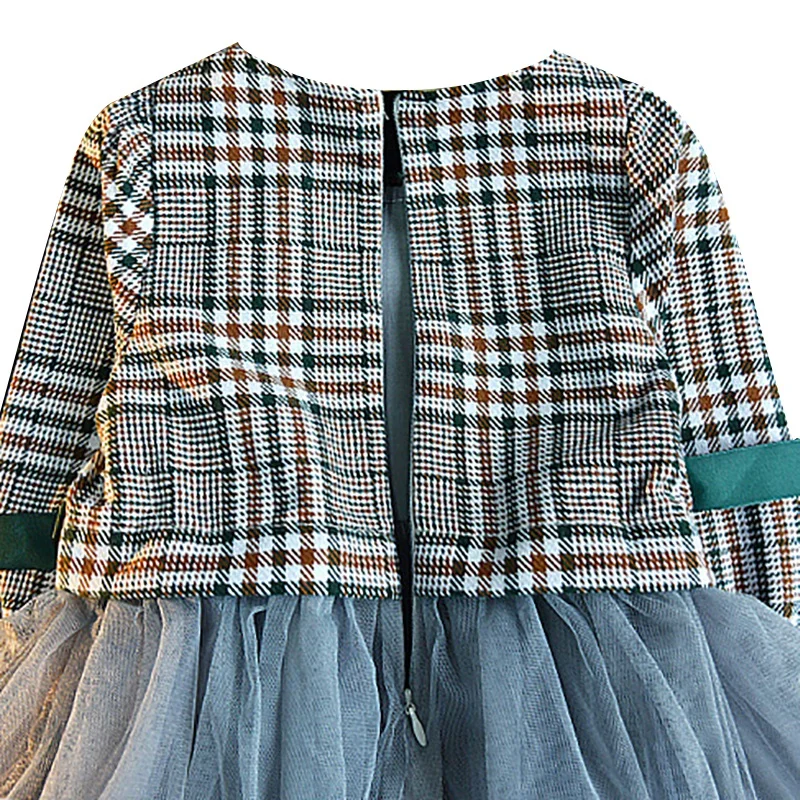 Осеннее повседневное Сетчатое платье в клетку с длинными рукавами стиле пэчворк