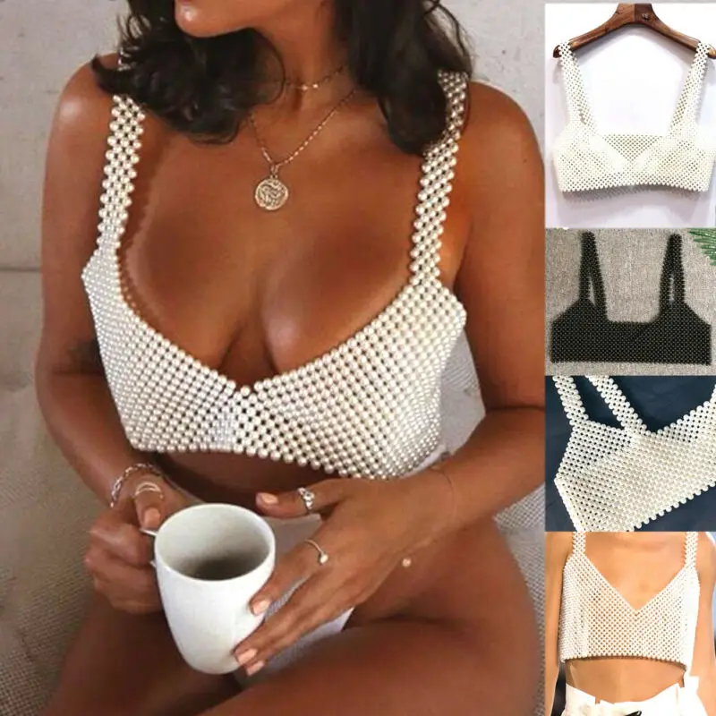 Женский топ с бусинами роскошная расшитая бисером майка без рукавов один размер