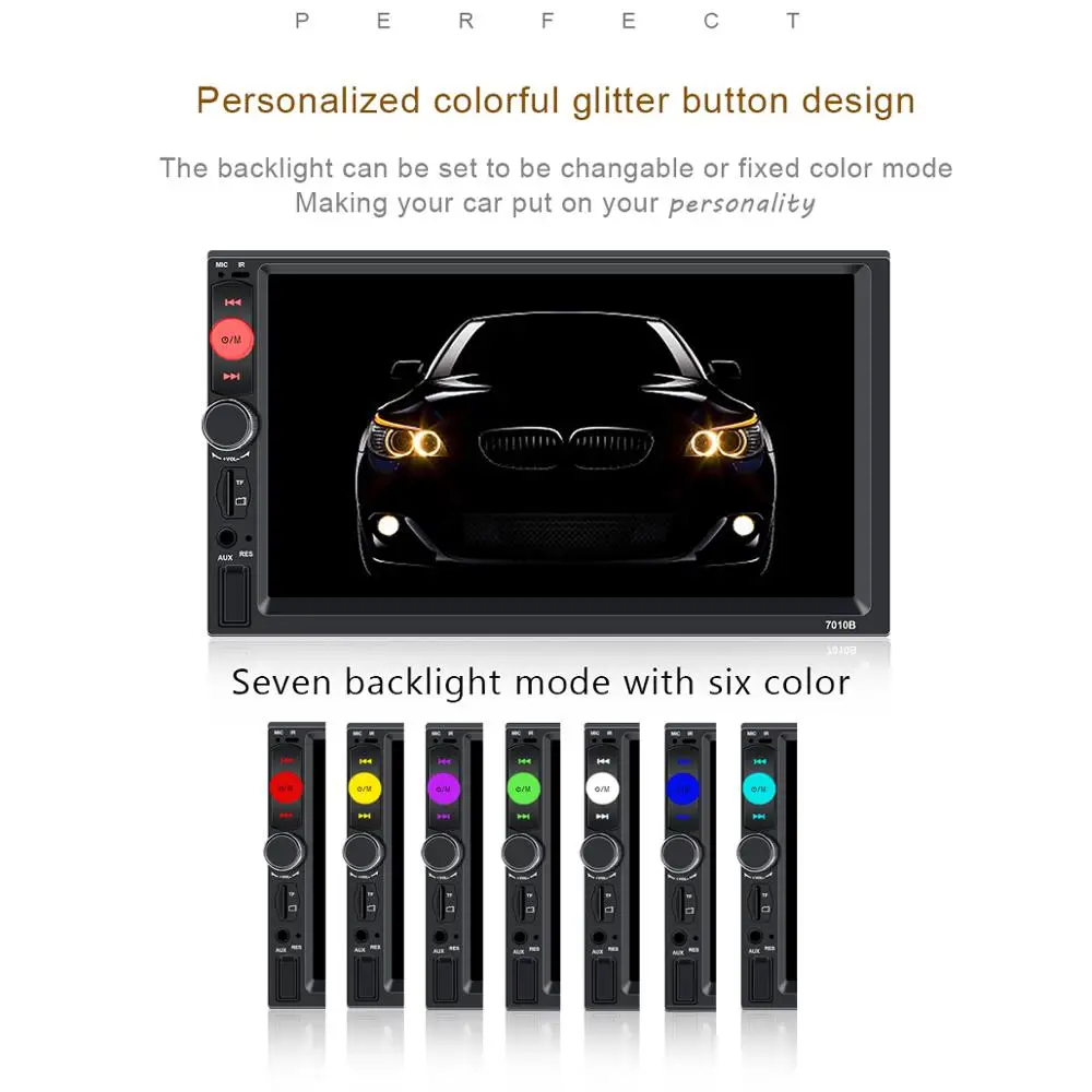 Автомобильный Радио HD 7 "сенсорный экран стерео 2 Din Bluetooth FM ISO Power SD USB Aux вход для