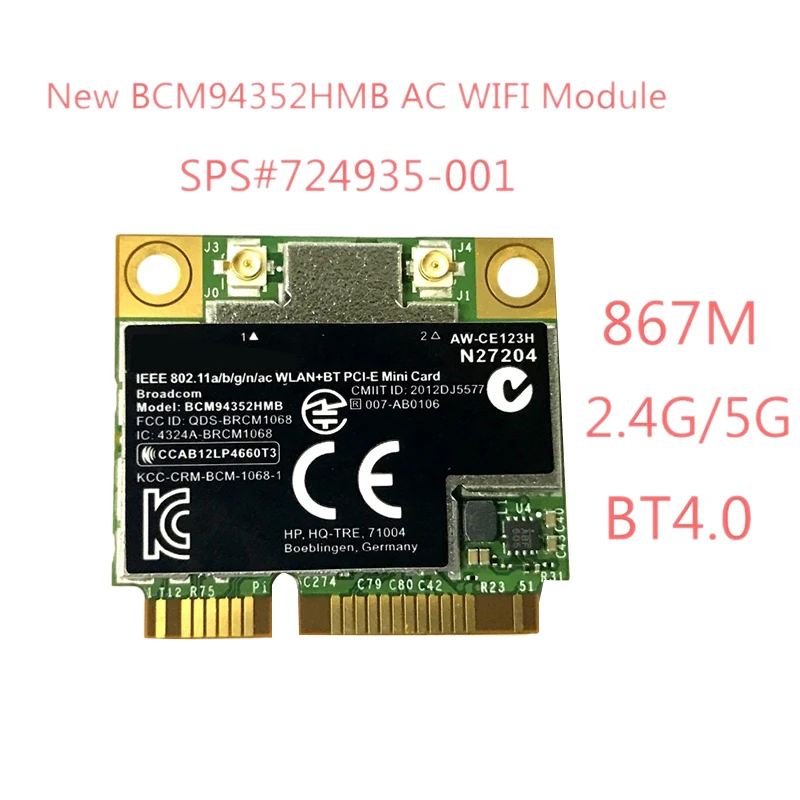 BCM4352 BCM94352HMB Половина мини PCIe PCI Express беспроводной WIFI WLAN BT Bluetooth карта 802.11AC 867 Mhz для