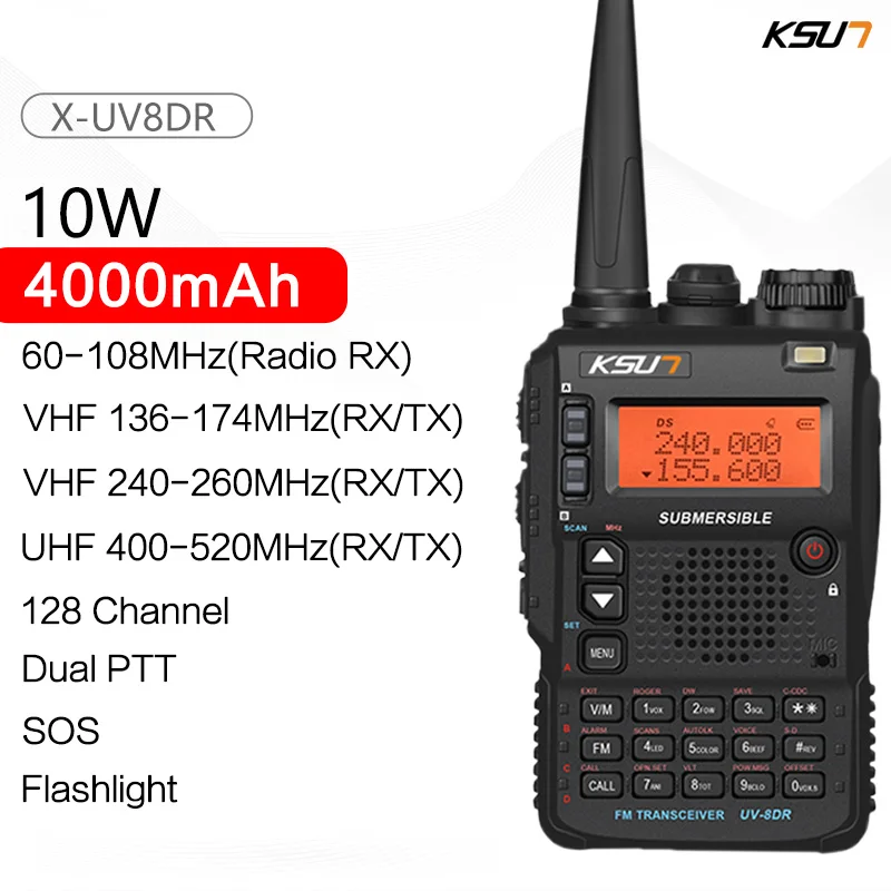 10 Вт рация 100 км трехдиапазонная двойная антенна PPT Водонепроницаемая ручная