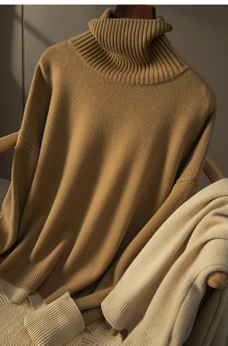 

Women Wool Sweater False Two-Piece Set Mock Neck Woolen Sweater Female New