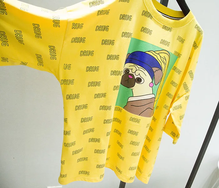 

2020 Summer Simple Round Neck Cartoon Letter Printed T-shirt Street Fashion Ins Short-Sleeve Oversize Tee Student Base Top Shirt