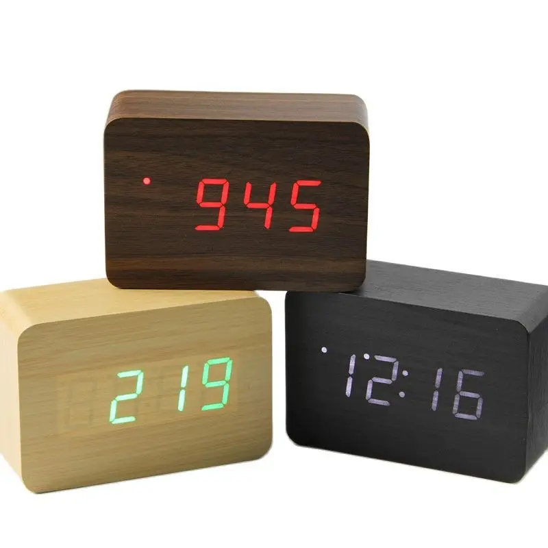 

2019 Small cute LED wooden digital clock Despertador Sound Control USB Temperature Display Electronic Desktop Table Clock