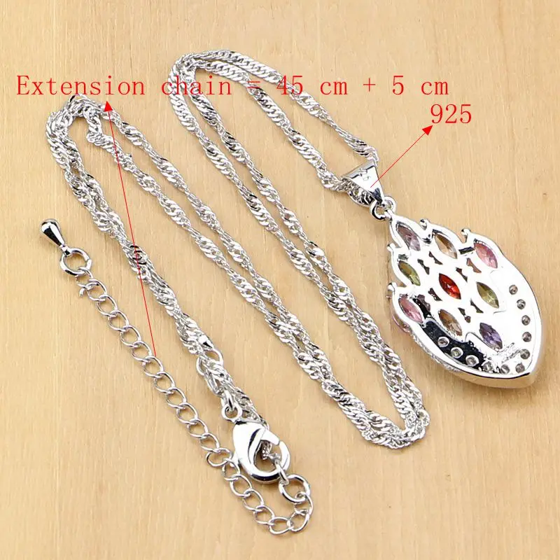 Комплект из колье и серёг серебра 925 пробы с разноцветными фианитами|jewelry sets for