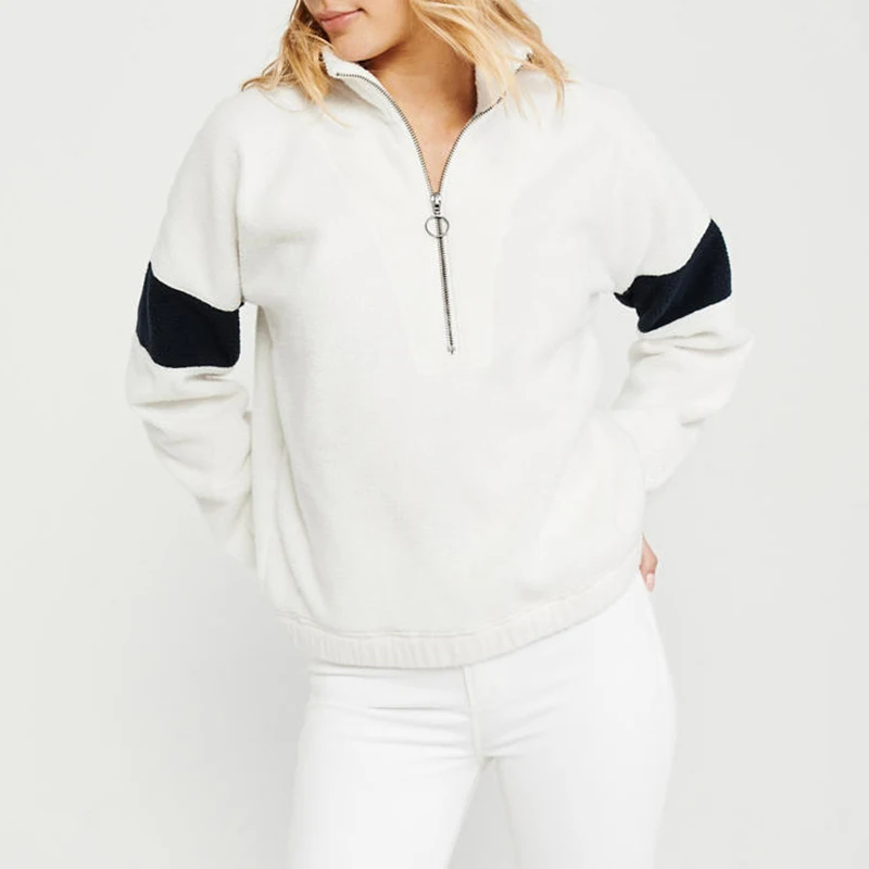 Женская флисовая толстовка на молнии с воротником стойкой и длинным