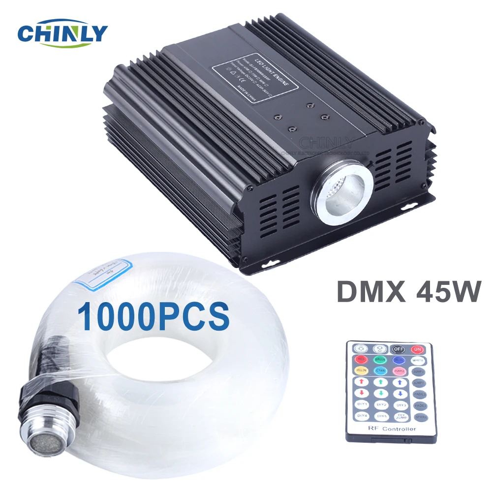 DMX 45W RGB Optical Fiber RF Remote Control 5m 1000pcs Cable Starry Sky Ceiling Light for Stage Exhibition Hall Shopping Mall | Лампы и