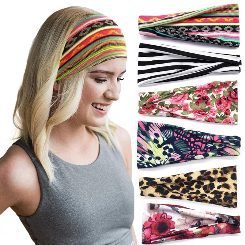 

Hot sale Headwear Women Yoga Run Bandage Hair Band Headbands Wide Headwrap Cotton Headpiece Stretch Turban Hair Accessories