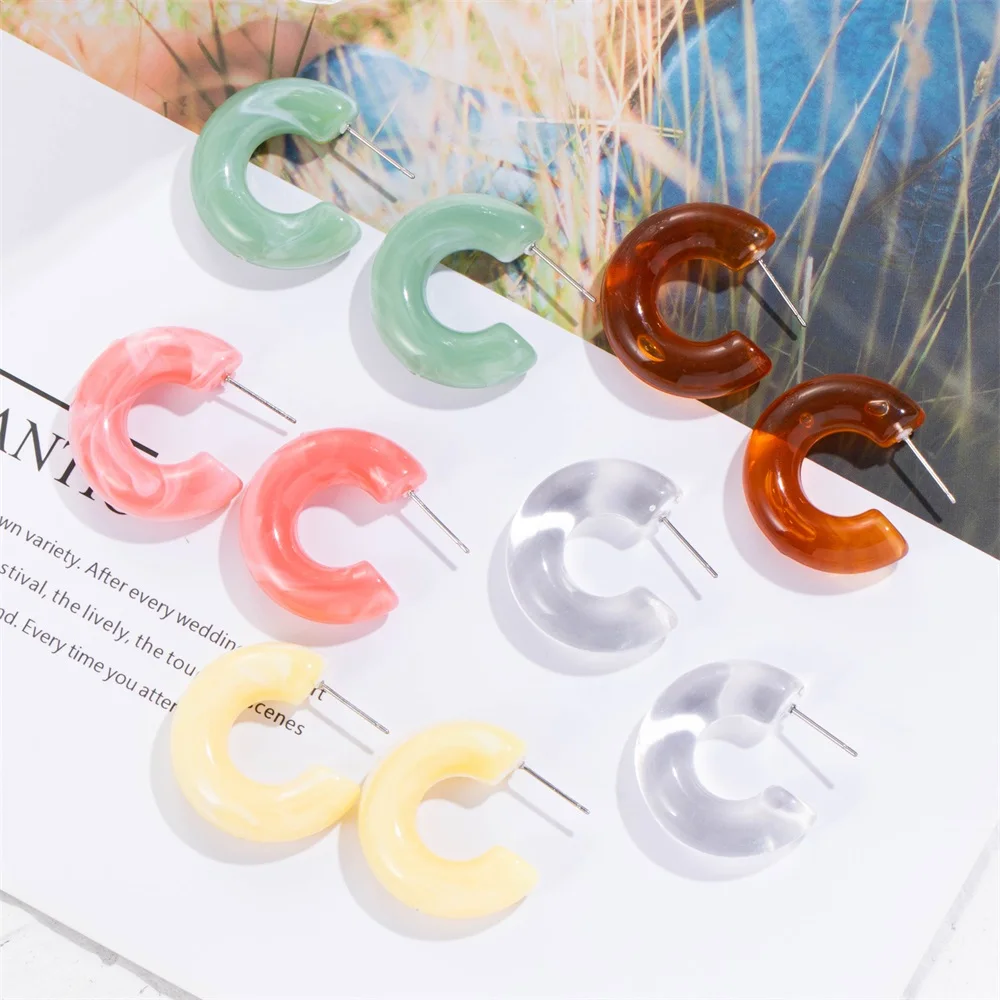 FNIO Korea красочный акриловый геометрический C-серьги в форме фигурного Кольца Ретро