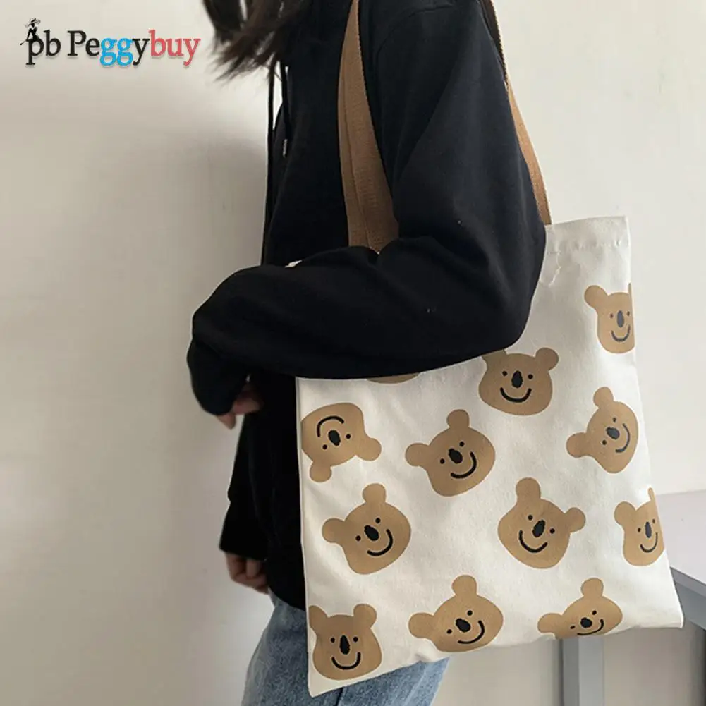 

Женская Холщовая Сумка-тоут, с принтом в виде медведя из мультфильма