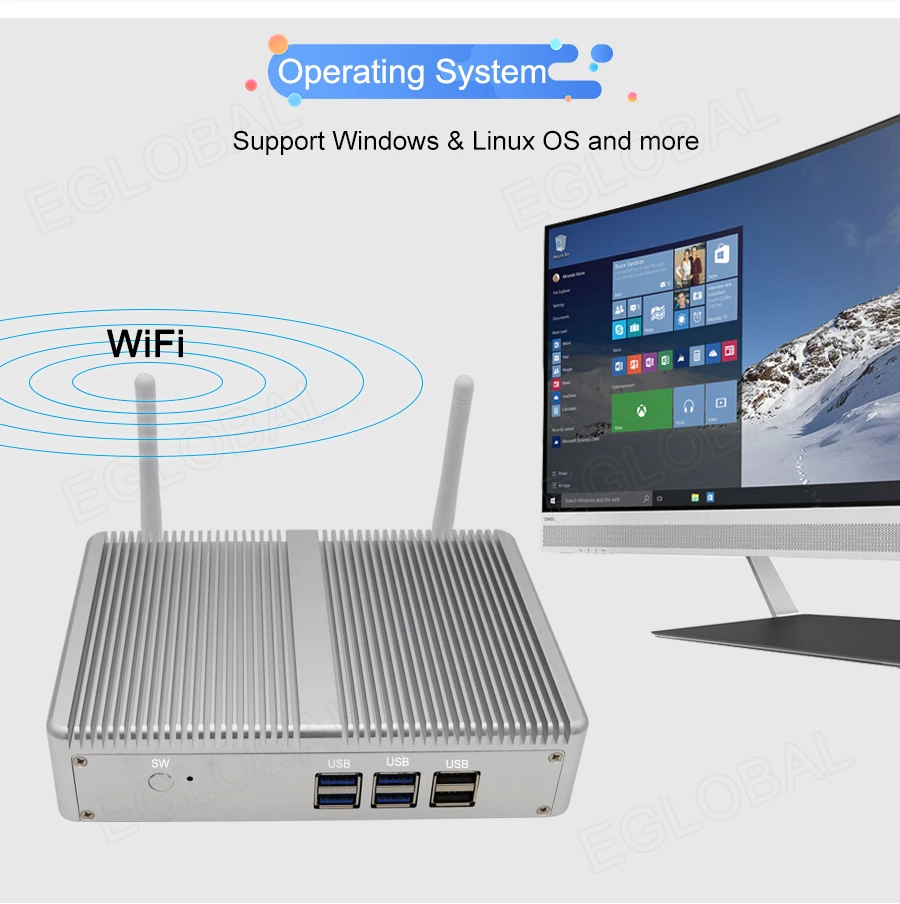 Eglobal модель M3-N3150YL безвентиляторный мини ПК Celeron N3150 с двойной HDMI Двойной Lan Barebone Настольный компьютер 4 к HTPC WIFI HDMI 300 м